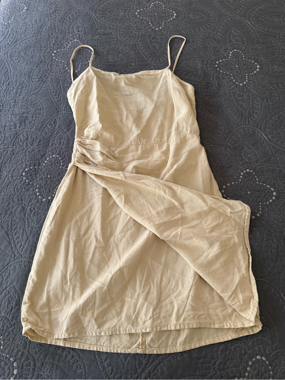 Zara Beige Linen Slip Dress with Spaghetti Straps